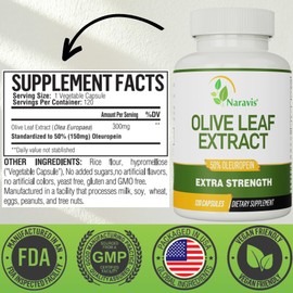 Naravis Olive Leaf Extract - 4-Month Supply - 50% Oleuropein Highest Concentration