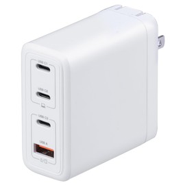 Sanwa Direct 700-AC043W USB-C PD 100W 4 Port Type-C 3 USB-A Rapid Charger GaN (Gallium Nitrogen) Foldable Plug for Laptops White