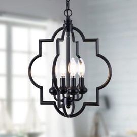 ACANER Black Farmhouse Chandelier Dining Room Light Fixtures Over Table, Kitchen Island Pendant Light, 4 Light Rustic Orb Geometric Ceiling Hanging Lighting for Entryway Foyer Bar Restaurant