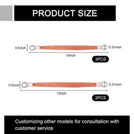 Flygun 5 PCS Car Engine Ground Strap Replacement with Holes, Durable Metal Vehicle Grounding Cable Straps for Terminals, Universal Automotive Ground Strap Accessories for Truck SUV Car (Brown)