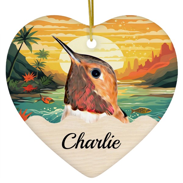 Personalized Pet Name Ornament - Rufous Hummingbird Christmas Ornament Heart