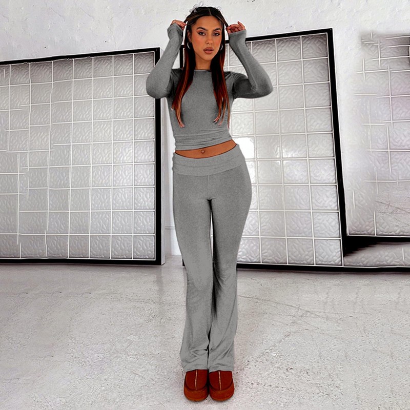 kaimimei Women's 2 Piece Lounge Outfits Slim Long Sleeve Tops