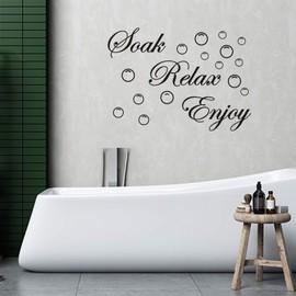 Soak Relax Enjoy Wall Decal Vinyl Stickers, Removable Cute Bubbles Quotes Art DIY Sticker Mural for Bathroom Washroom WC Living Room Toilet Office Home Window Door Decoration