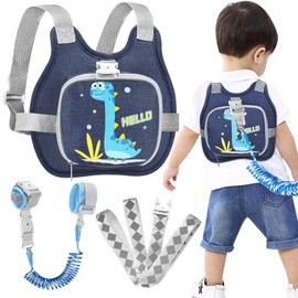 Accmor Toddler Harness Leash+ Reflective Anti Lost Wrist Link, Cute Dinosaur Kids Harness with Leash, Collapsible Child Harness Baby Leash Walking Wristband Protector Belt for Boys Girls Outdoor