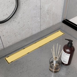 Zenomize 24 Inch Linear Shower Drain Gold Floor Drain with Removable SUS304 Stainless Steel CUPC Certificate and 2-in-1 Tile Insert Grate Cover
