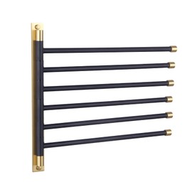 GERZWY Bathroom Swing Arm Towel Bars Wall Mount Bath Towel Rack with 6 Arms Hanger Towel Holder Organizer Stainless Steel (Black & Gold)