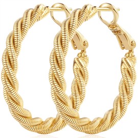JADE KOS 14K Gold Hoop Earrings for Women 14K Gold Earrings Hoops Earrings Twisted Circular Gold Earrings Thick Chunky Gold Hoop Earrings for Women Gold Jewelry for Women (30mm*4mm) (30mm)