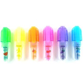 Set of 6 Fruit Scented Mini Highlighter Pens (Pack of 2)