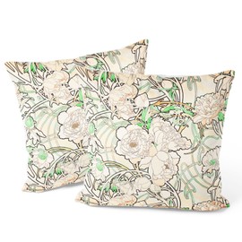 Berkin Arts Decorative Square Throw Pillow Covers Farmhouse Cushion Cases Designed of Art Flower Floral,Polyester Blend. Pack of 2, 18x18 Inch. Durable Elegant for Sofa (Peonies by Alphonse Mucha)