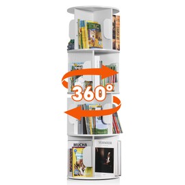 FUSUNBAO 360 Rotating Bookshelf for Kids - 4-Tier Space-Saving Book Organizer, Lightweight & Easy Assembly, Modern Spinning Bookshelf for Bedroom/Playroom/Classroom (White)