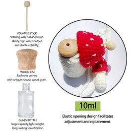 Cute Car Air Freshener Hanging Crochet Car Accessories, Cute Car Fresheners for Women, Cute Air Freshener for Car 10ml Empty Refillable Car Diffuser Air Freshener, Red Mushroom