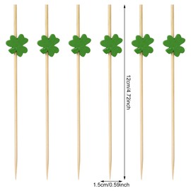 Honbay 100PCS Shamrock Bamboo Cocktail Picks Fruit Food Hamburger Toothpicks Cupcake Toppers Sandwich Appetizer Decorative Skewers Drink Garnish St Patrick's Day Irish Day Party Decoration Sticks
