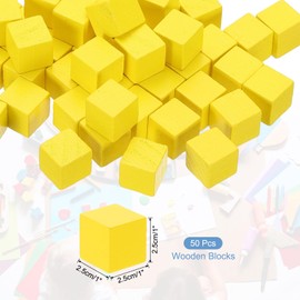 uxcell 50 Pcs Wooden Blocks, 1 Inch Square Natural Wooden Block Unfinished Wood Cube for DIY Craft Art Project Painting Decoration, Yellow
