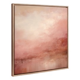 Kate and Laurel Sylvie Beaded Tonal Abstract Sun Kissed Pink and Peach Neutral Rose Tinted Ombre Vintage Framed Canvas Wall Art by The Creative Bunch Studio; 30x30 Gold; Modern Abstract Landscape Art