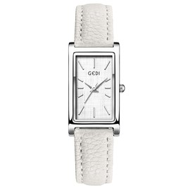 FANMIS Vintage Women's Rectangle Wristwatch Classic Ladies Analog Quartz Watch Ultra-Thin Ladies Bangle Bracelet Watch Female Business Dress Watches with Leather Strap (X White Silver)