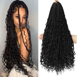 8 Packs Crochet Braids Hair Extensions-24 Inch Goddess Braids Extensions Hair Crochet Braids With Curly Ends Crochet Braiding Hair for black women Boho Box Braids Crochet Hair Pre Looped(1B#)