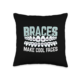 Braces Dental Orthodontic Colors Teeth Brush Assistant Throw Pillow