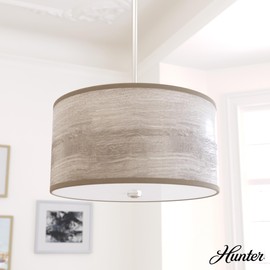 Hunter - Solhaven 2-light Light Grey Oak, Medium Size Pendant Light, Dimmable, Modern Style, Drum Shaped, for Bedrooms, Kitchens, Dining, Living Rooms - 19242