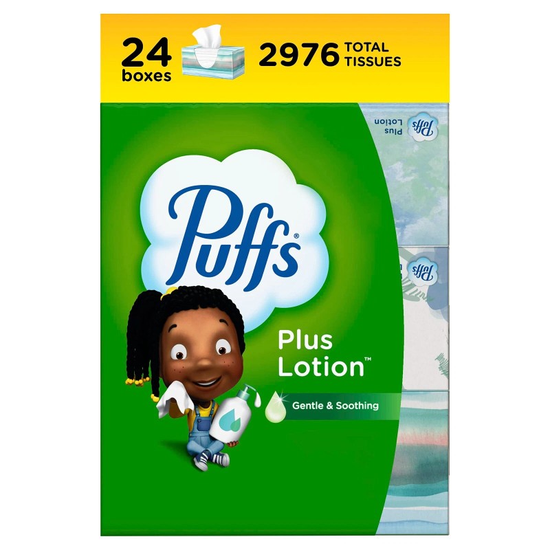 Puffs Plus Lotion Facial Tissues, 24 Family Boxes, 124 Tissues