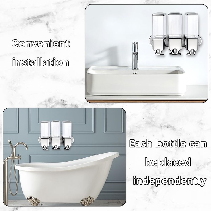 No-Drill 3 Pack 500ml Wall Mounted soap Dispenser for Bathroom