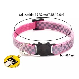 Unbranded Cat Dog Pet Collar Checkered Breakaway CatFace Charm Reflective Black 7.48-12.60