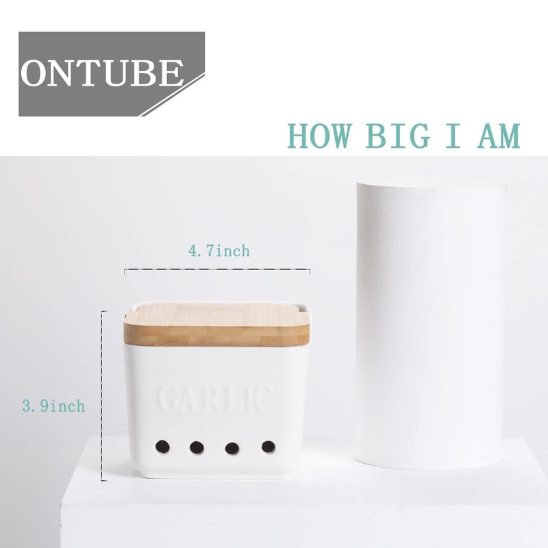 ONTUBE Garlic Keeper with Lid, Ceramic Garlic Holder Storage, Garlic