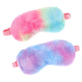 FNANJWQ 2 Pcs Plush Sleep Eye Masks, Soft Plush Eye Mask Fuffy Eyes Cover Comfortable Sleep Mask Blindfold with Elastic Band Rainbow Faux Fur Eyeshade for Girls Women Men Party Travel Nap