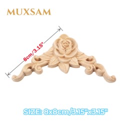 MUXSAM 4pcs Wood Carved Mouldings Applique Corner Decal Onlay Wood Embellishments for Crafting Furniture Home, Handcrafted Door Cabinet Cupboard Furniture Rose Unpainted Sculptures