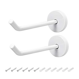 uxcell 2Pcs Wall Mounted Hook Robe Hooks Single Towel Hanger With Screws, Stainless Steel, 3.74Inch, White