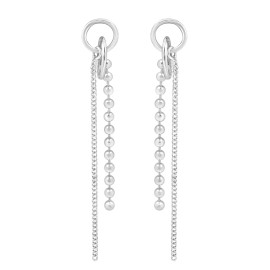 AeraVida Modern Flair Round Beads Drop Chain Sterling Silver Post Drop Earrings