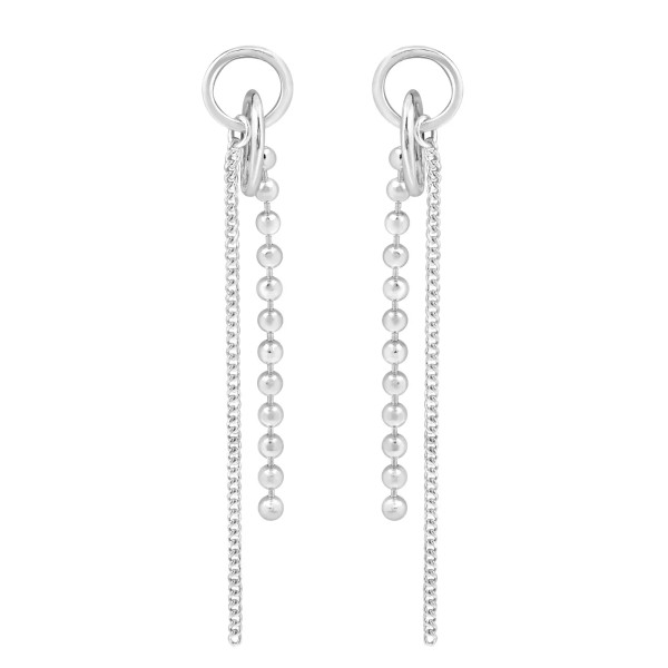 AeraVida Modern Flair Round Beads Drop Chain Sterling Silver Post