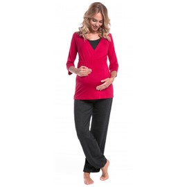 HAPPY MAMA. Women's Maternity Top Nursing Breastfeeding Pyjamas Nightwear. 060p (Raspberry & Graphite Melange, UK 12, L)