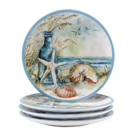 Juego de platos de canapé de paisaje costero certificado internacional, 6 pulgadas de diámetro, juego de 4, para uso diario, accesorios de cocina, celebración de fiesta