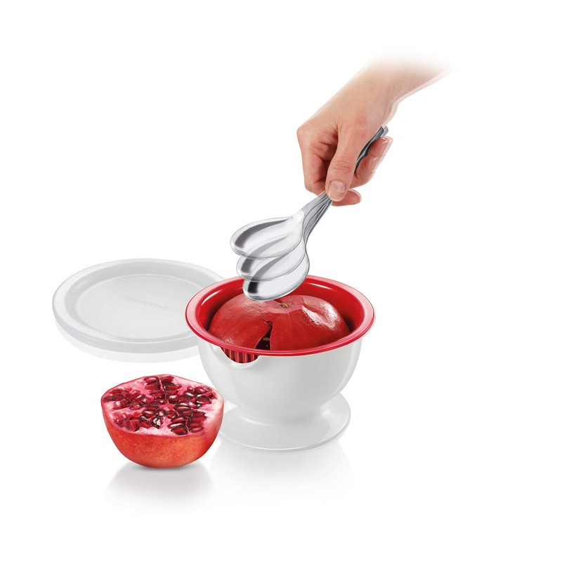 Tescoma 420643 Presto Granatapfel entkerner mit Saftfang, Weiß/Rot