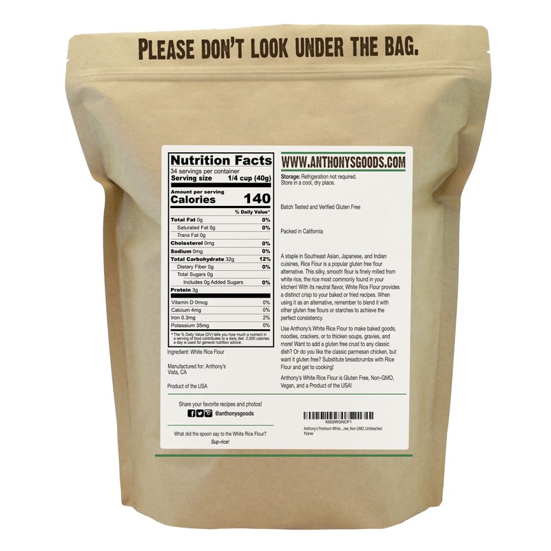 Anthony's Premium White Rice Flour, 3 lb, Gluten Free, Non