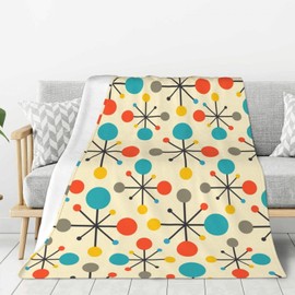 Mid Century Fifties Modern Atomic Retro Colors Throw Blanket Gifts Fuzzy Soft Warm Cozy Yellow Fleece Blanket for Couch Sofa Bed Living Room Travel Farmhouse Home Decor 60"x50"