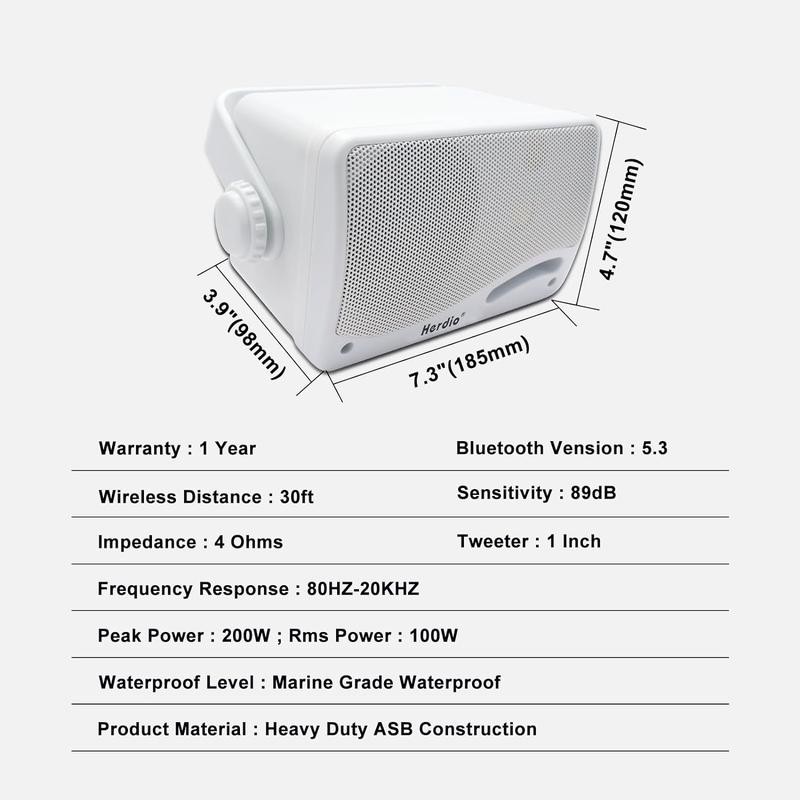Herdio 3.5-inch Outdoor Bluetooth Speakers, Unpowered Wired Waterproof, 200 Watts,