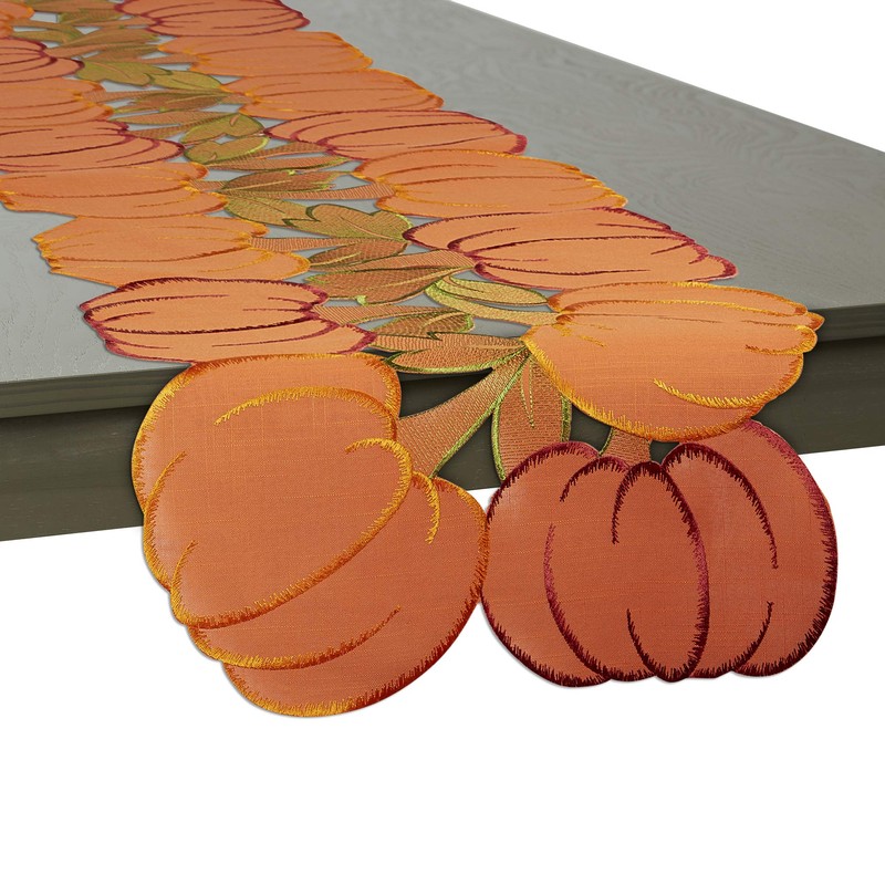 DII Fall Basics Collection Tabletop, Table Runner, 14x60, Embroidered Pumpkins