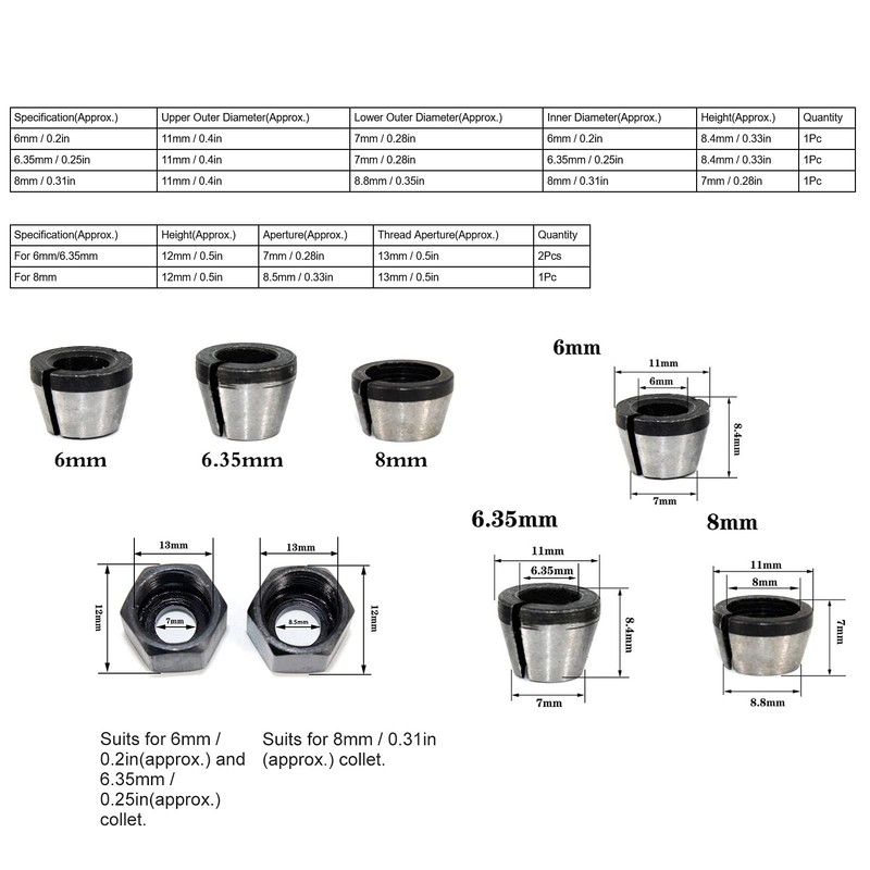 3 Piezas 6mm 6,35mm 8mm Conector de Clip de Enrutador