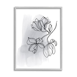 Stupell Industries Lily Floral Line Drawing Over Abstract Brush Pattern, Designed by Bronwyn Baker Gray Framed Wall Art, 24 x 30, Black
