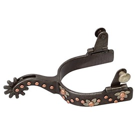 Weaver Leather Ladies' Spur with German Silver Floral Trim and Copper Dots, Buffed Brown