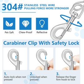 Tie Out Cable, 15/25/40/50 FT Runner Cable with Swivel Hook,Dog Leash Run Tether for Yard Outdoor and Camping,for Small to Medium Pets Up to 250 LBS（Silver）