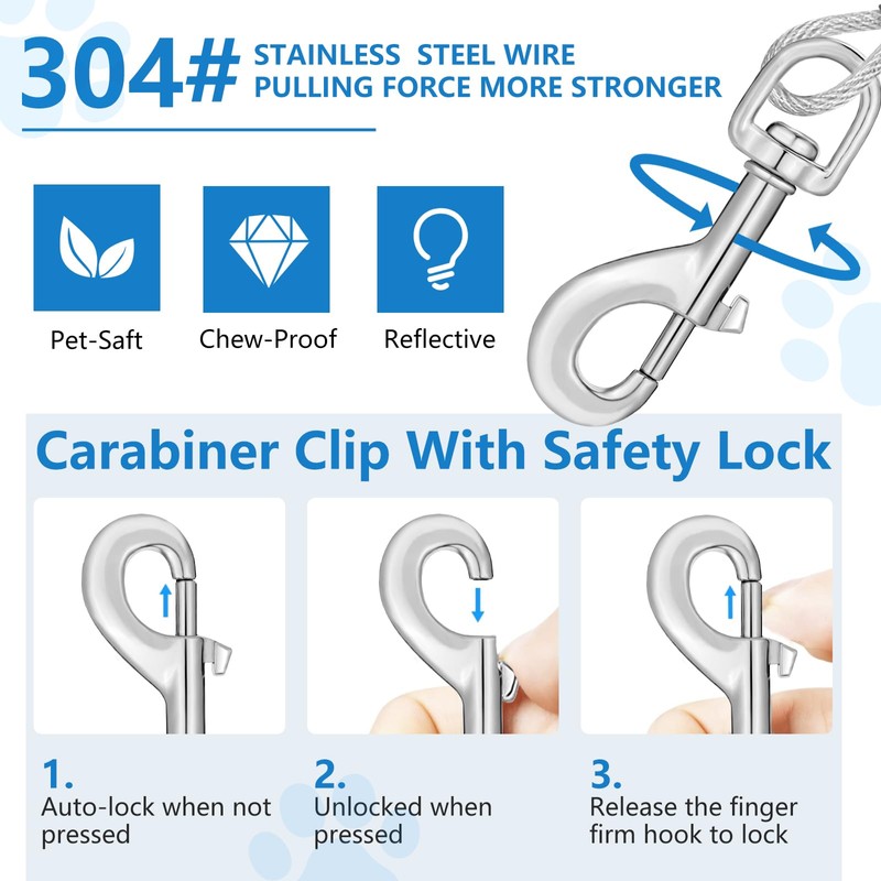 Tie Out Cable, 15/25/40/50 FT Runner Cable with Swivel Hook,Dog