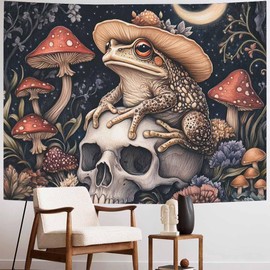 FENDROM Frog Mushroom Tapestry, Aesthetic Moon Stars Skull Tapestry Wall Hanging for Bedroom, Fantasy Plant Floral Funny Tapestries Living Room College Dorm Home Decor