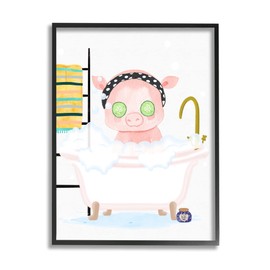 Stupell Industries Children's Pink Pig Bubble Bath Cute Bathroom Black Framed Wall Art, 16 x 20, White