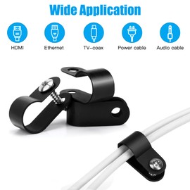 Aroidful 100PCS 3/8 Inch R-Type Nylon Cable Clips, Rope Light Mounting Clips, Outdoor Light Clips, Wire Clips with Stainless Steel Screws, Cable Management for Home and Office (10.4MM)