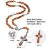 Hicarer Olive Wood Rosary Necklace Catholic Rosary Cross Wood Beads
