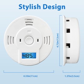 Shackcom Combination Smoke and Carbon Monoxide Detector, 5-Year Battery Smoke Alarm with LCD Display for Home, 2 Pack, White