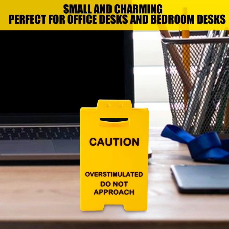 Lyreh 2pcs Mini Desk Warning Sign, Acrylic Office Caution Overstimulated