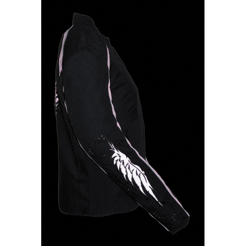 Women's Motorcycle Black Textile Vented Jacket W/Stud Reflective Wings &
